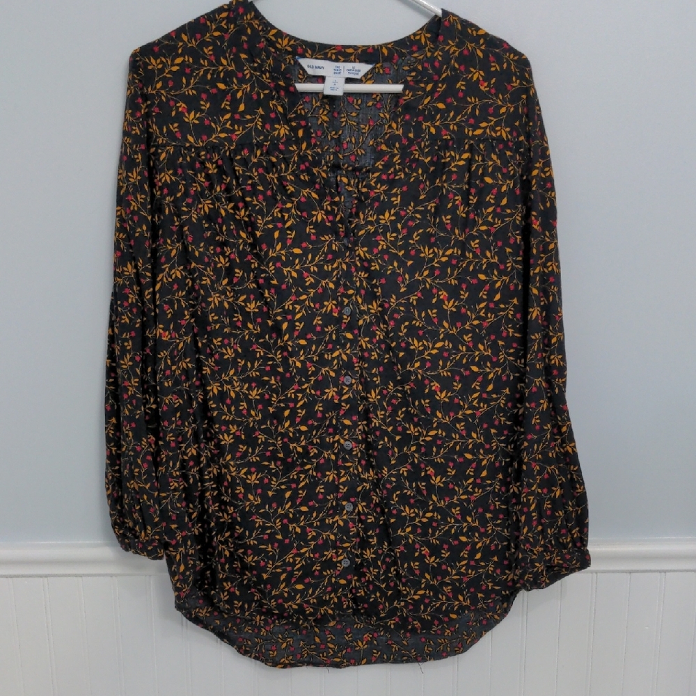 Old Navy Black and Gold Floral Blouse